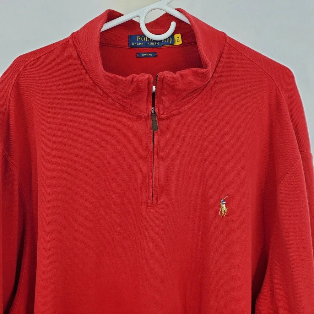 Polo Ralph Lauren Mens XXL Estate Rib Quarter Zip Pullover Red Cotton Preppy Ivy